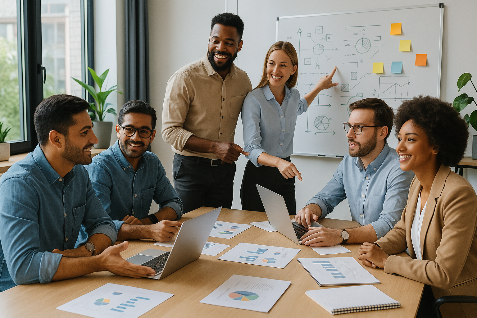 office setting with team working to gether on project 